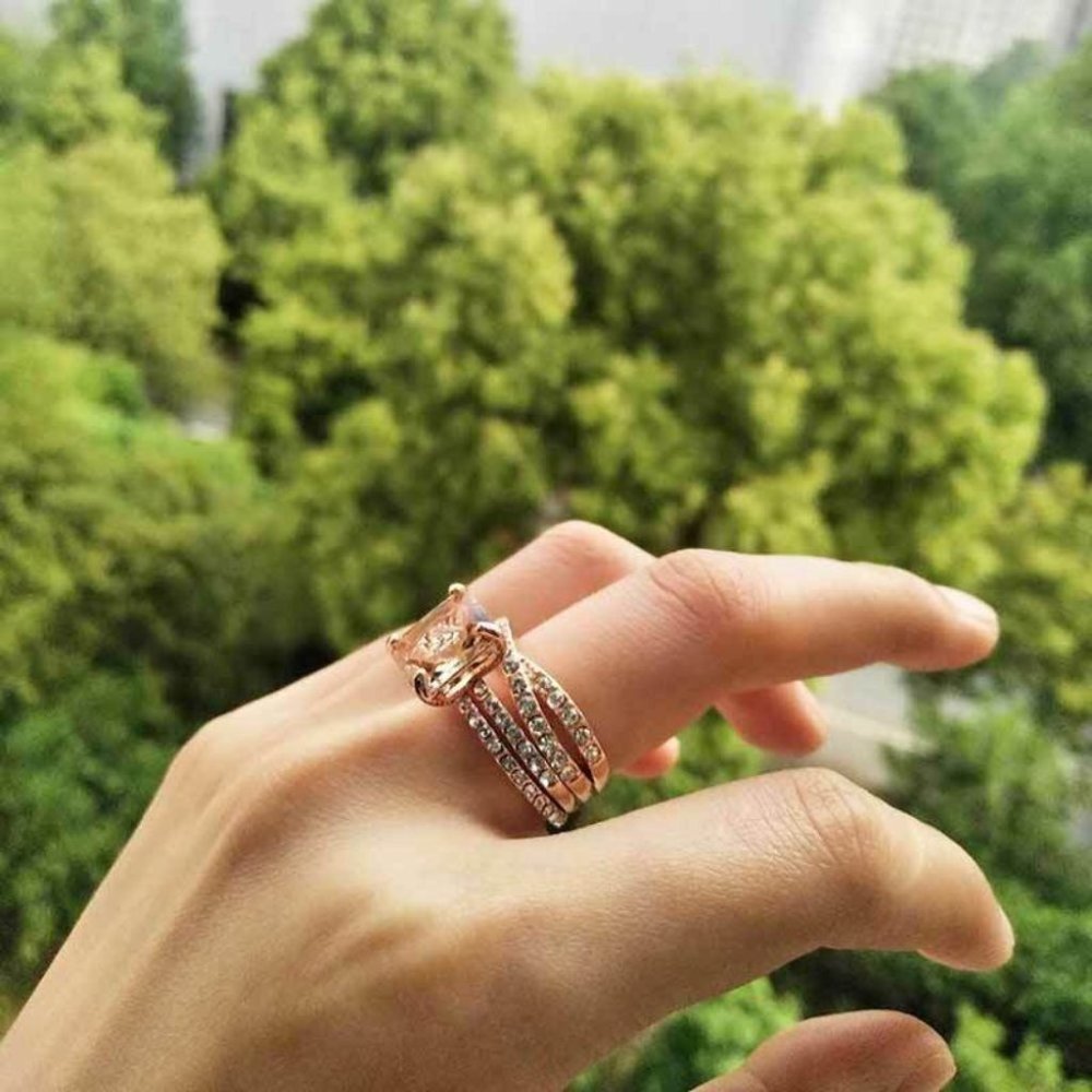New Gorgeous 14k Gold Over Sterling Silver 3cts Champagne Diamond Ring Set - Picture 9 of 10